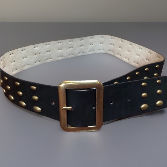 NINE WEST BoHo CHIC Black Brass Tone Studded LEATHER Layering Belt SM main image 4